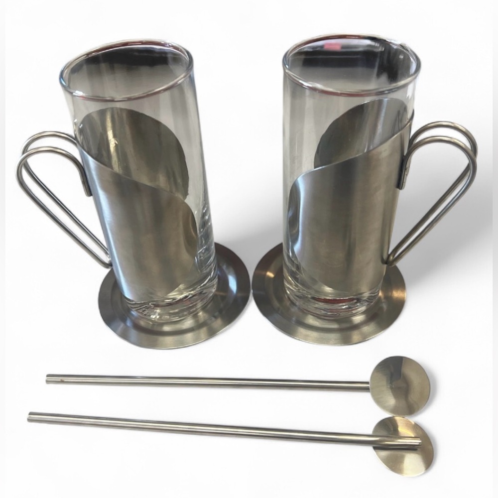 Set of 2 Irish Coffee Glasses with 2 Coasters and 2 Drinking Spoons